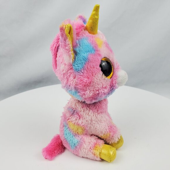 Ty Beanie Boos Fantasia Pink Rainbow Unicorn 6" Plush Glitter Eyes Stuffed Toy - Picture 4 of 5